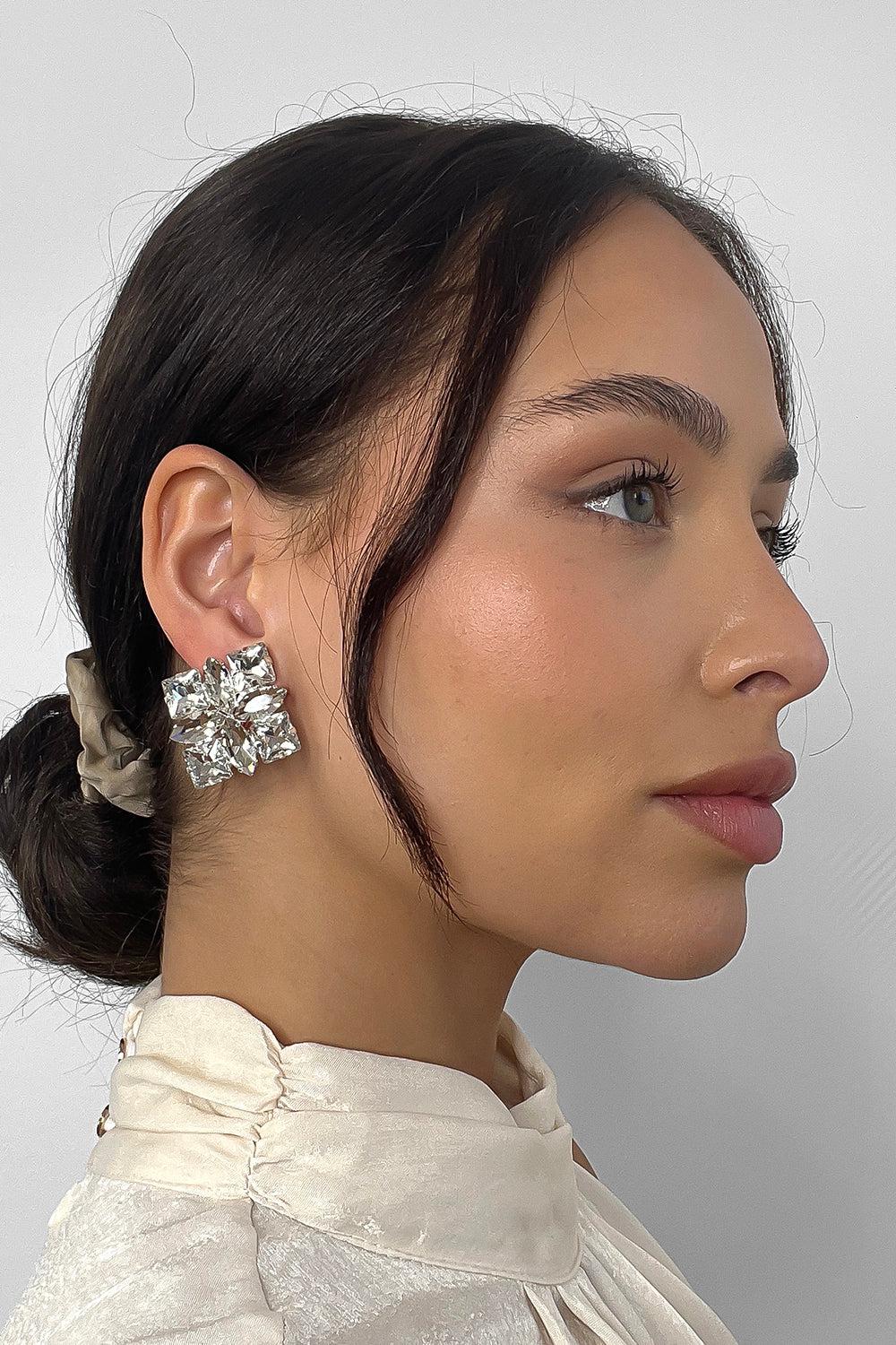 Large Square Crystal Stud Earrings-SinglePrice