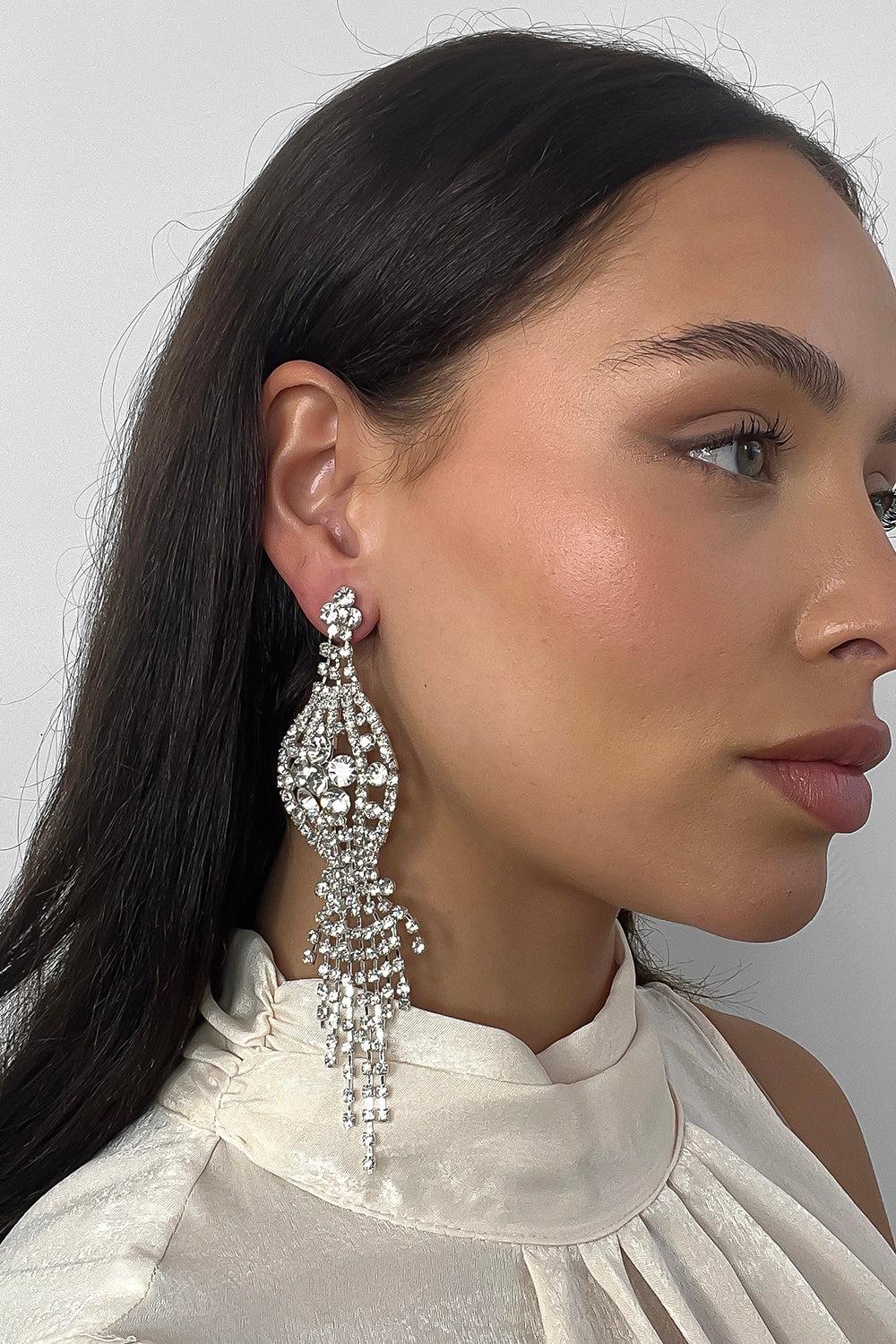 Fashion Jewellery Crystal Long Drop Earrings-SinglePrice
