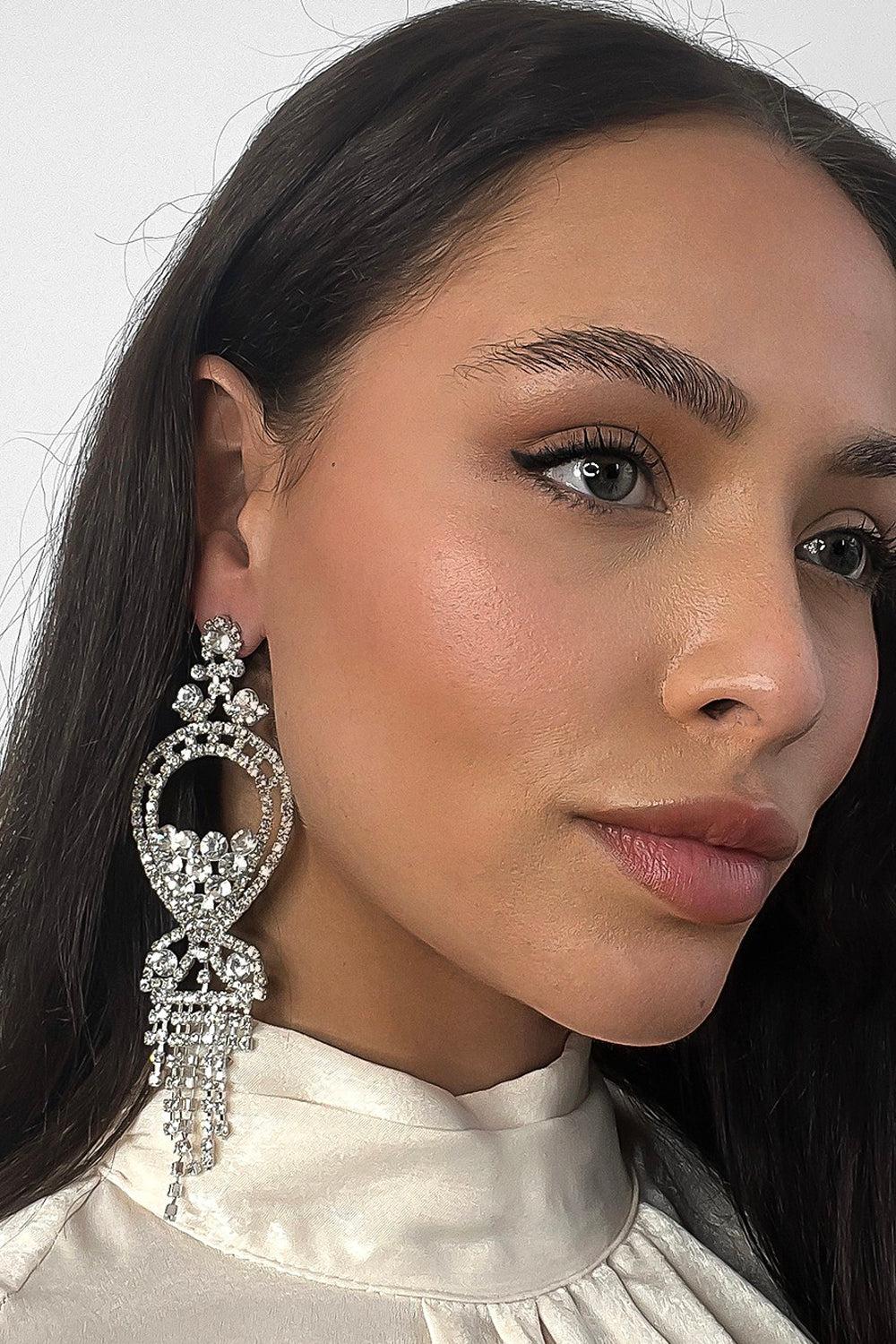 Silver Crystal Chandellier Drop Earring-SinglePrice