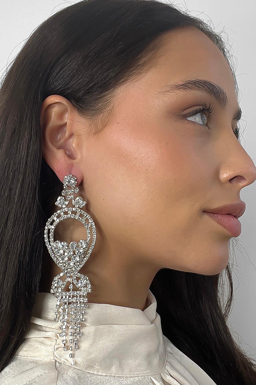 Silver Crystal Chandellier Drop Earring-SinglePrice