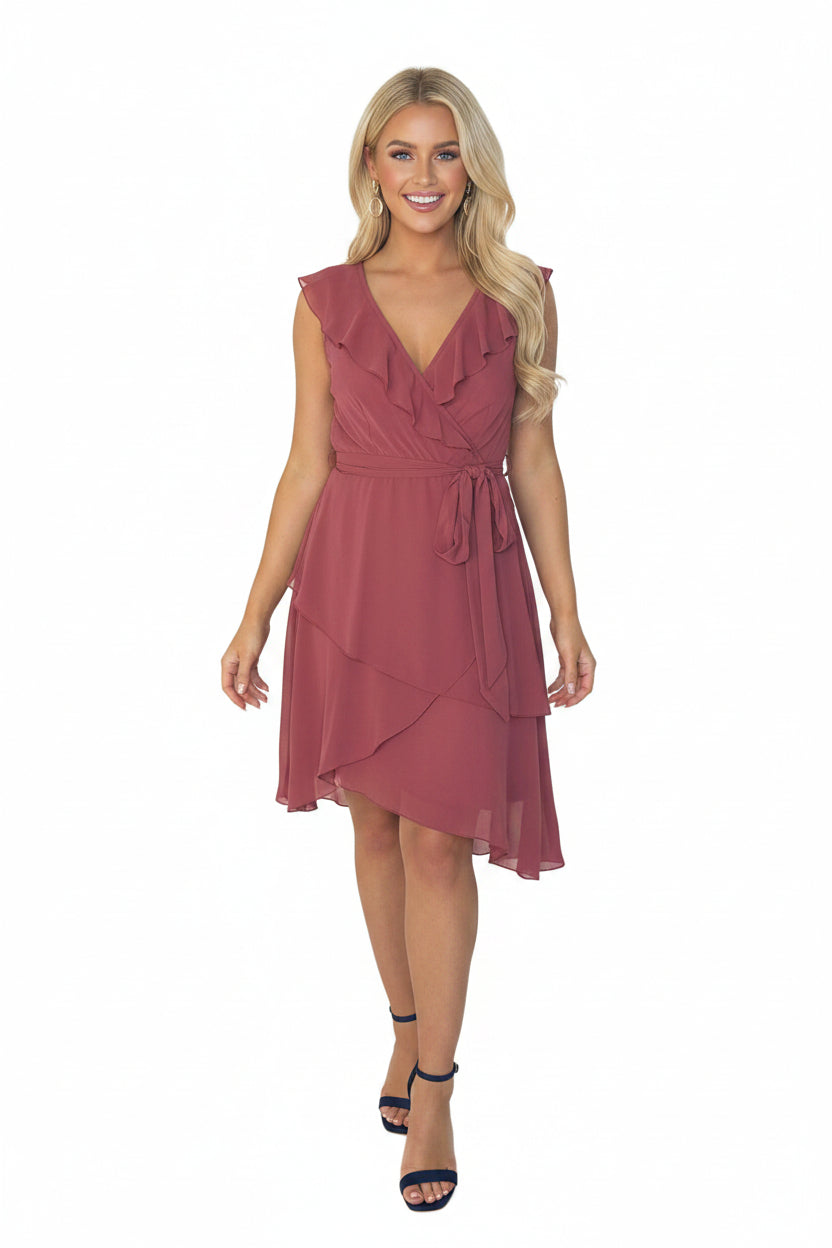 Plunge Neck Layered Chiffon Elegant Blush Dress