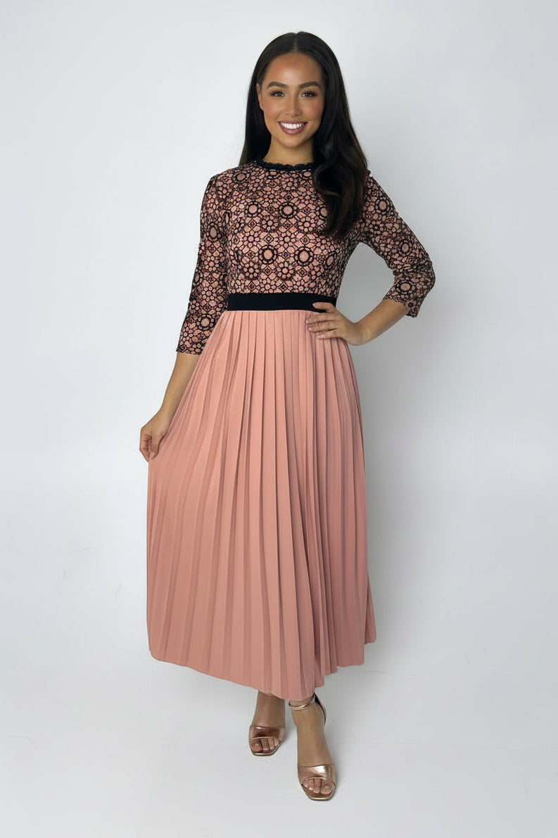 Crochet Detail Pleated Maxi Dress