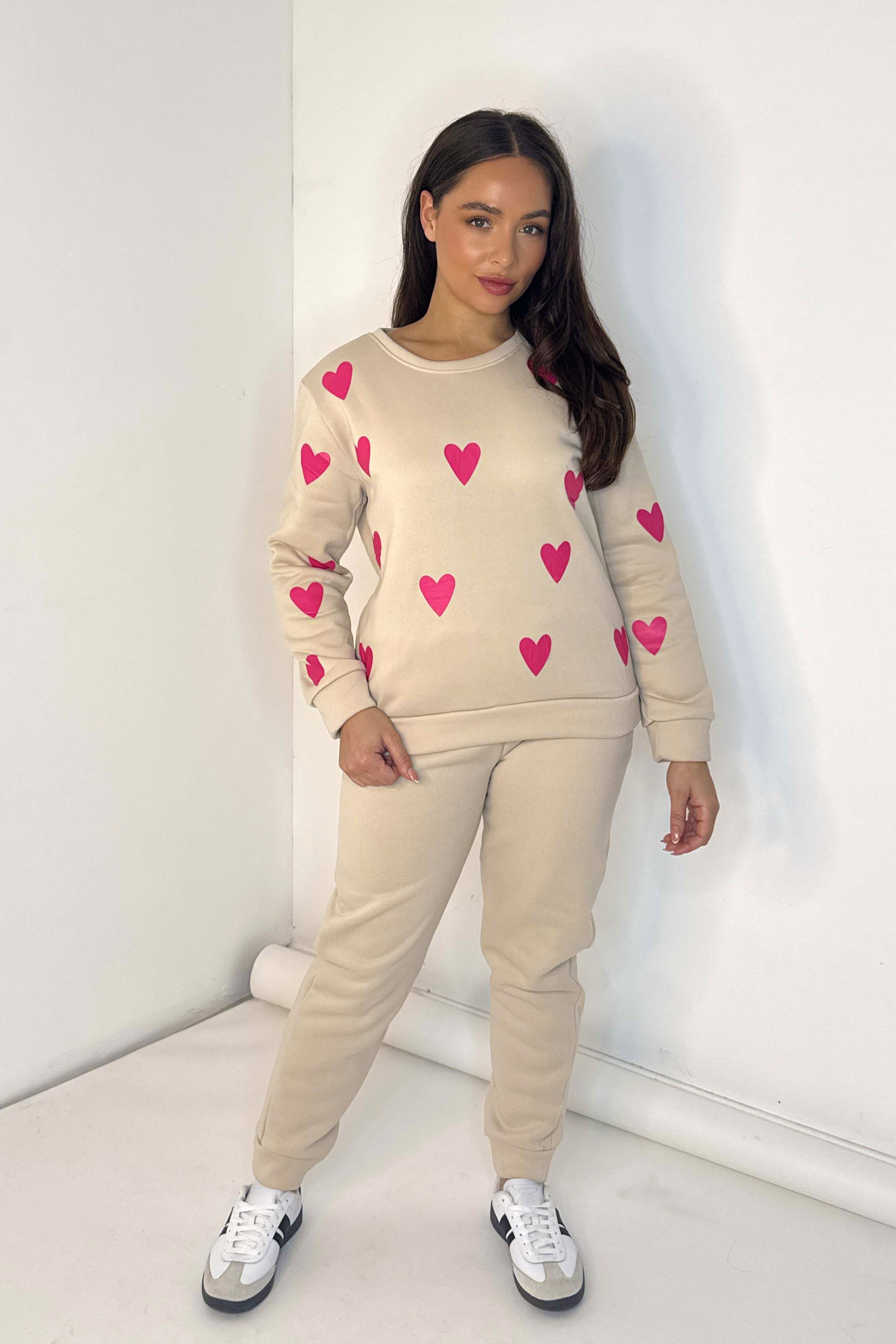 Heart Print Soft Fleeced Loungewear Set