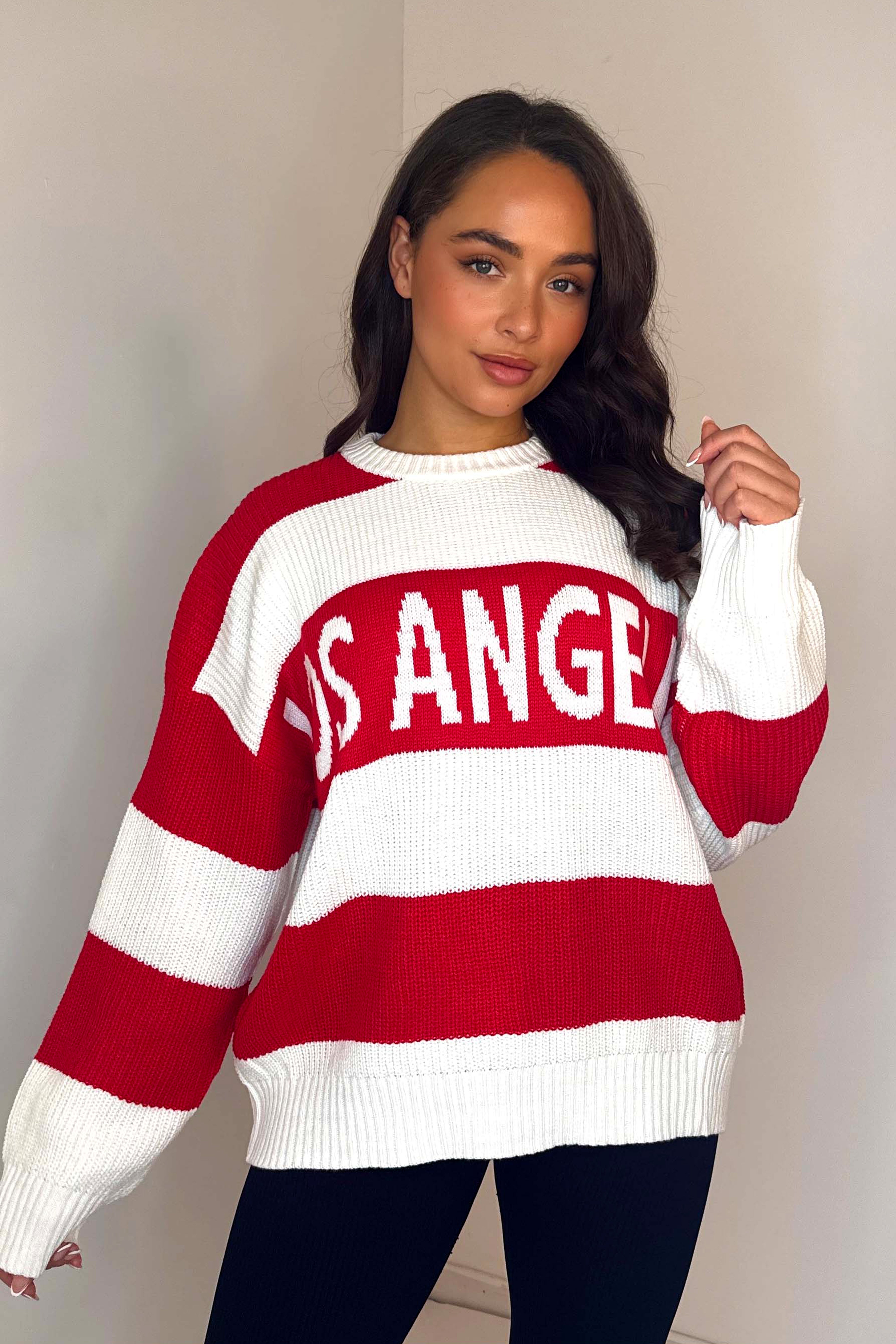 Wholesale Women’s Chunky Knit Stripy Slogan Relaxed Fit Jumper (PACK OF 6)
