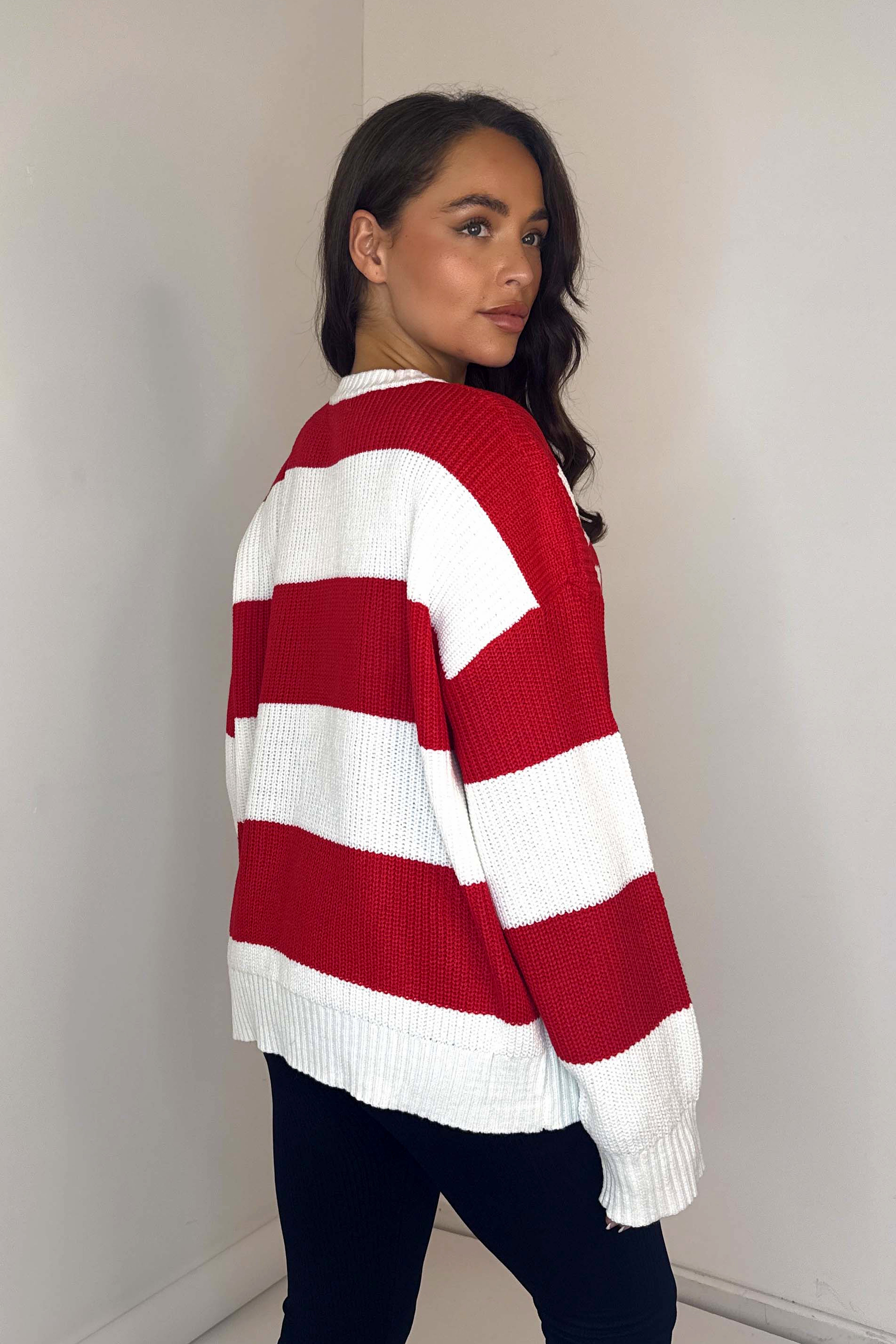 Wholesale Women’s Chunky Knit Stripy Slogan Relaxed Fit Jumper (PACK OF 6)