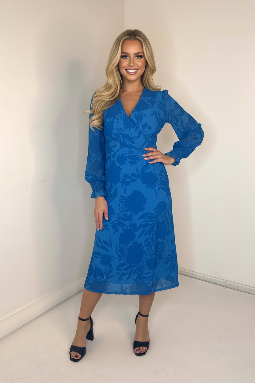 Wholesale Women’s Floral Print Chiffon Low Cut Midi Dress (PACK OF 6)