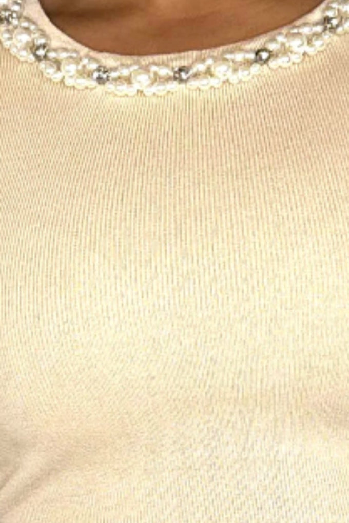 Frill Cup Sleeve Embellished Knitted Viscose Blend Bodysuit