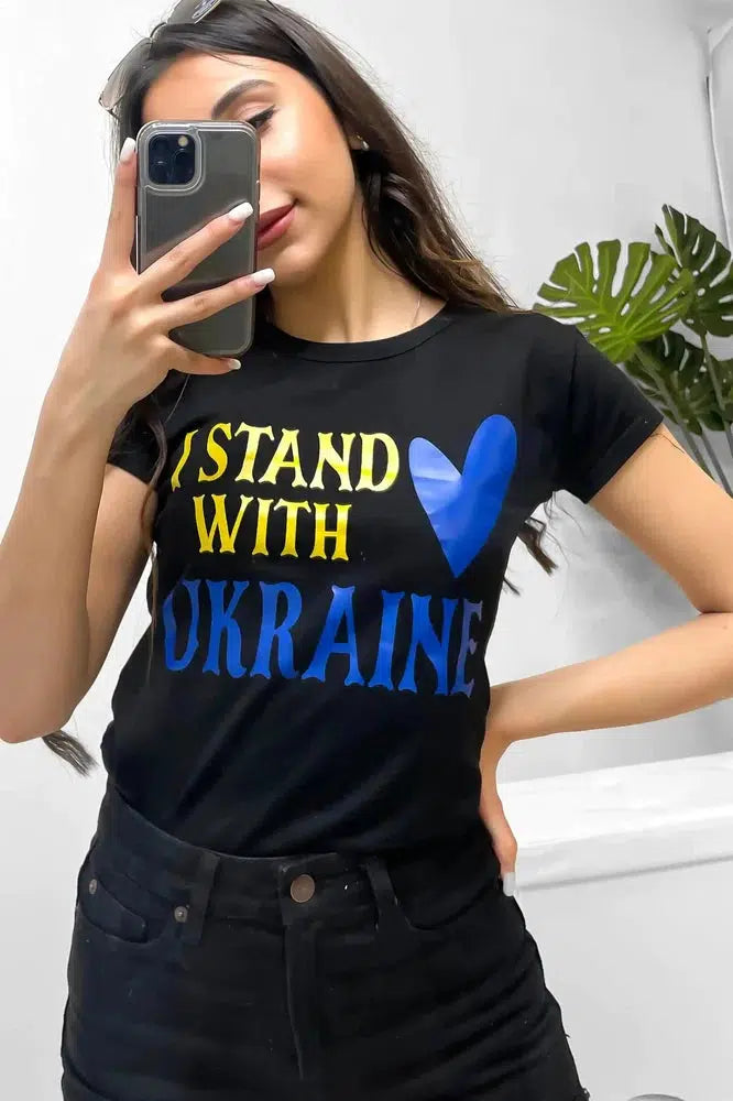 I Stand With Ukraine Black T-shirt-SinglePrice