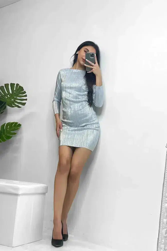Low Back Silver Blue Mini Dress-SinglePrice