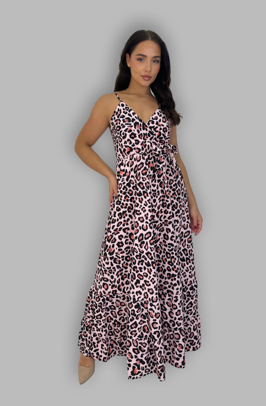 Flowy Leopard Print Strappy Maxi Dress-SinglePrice