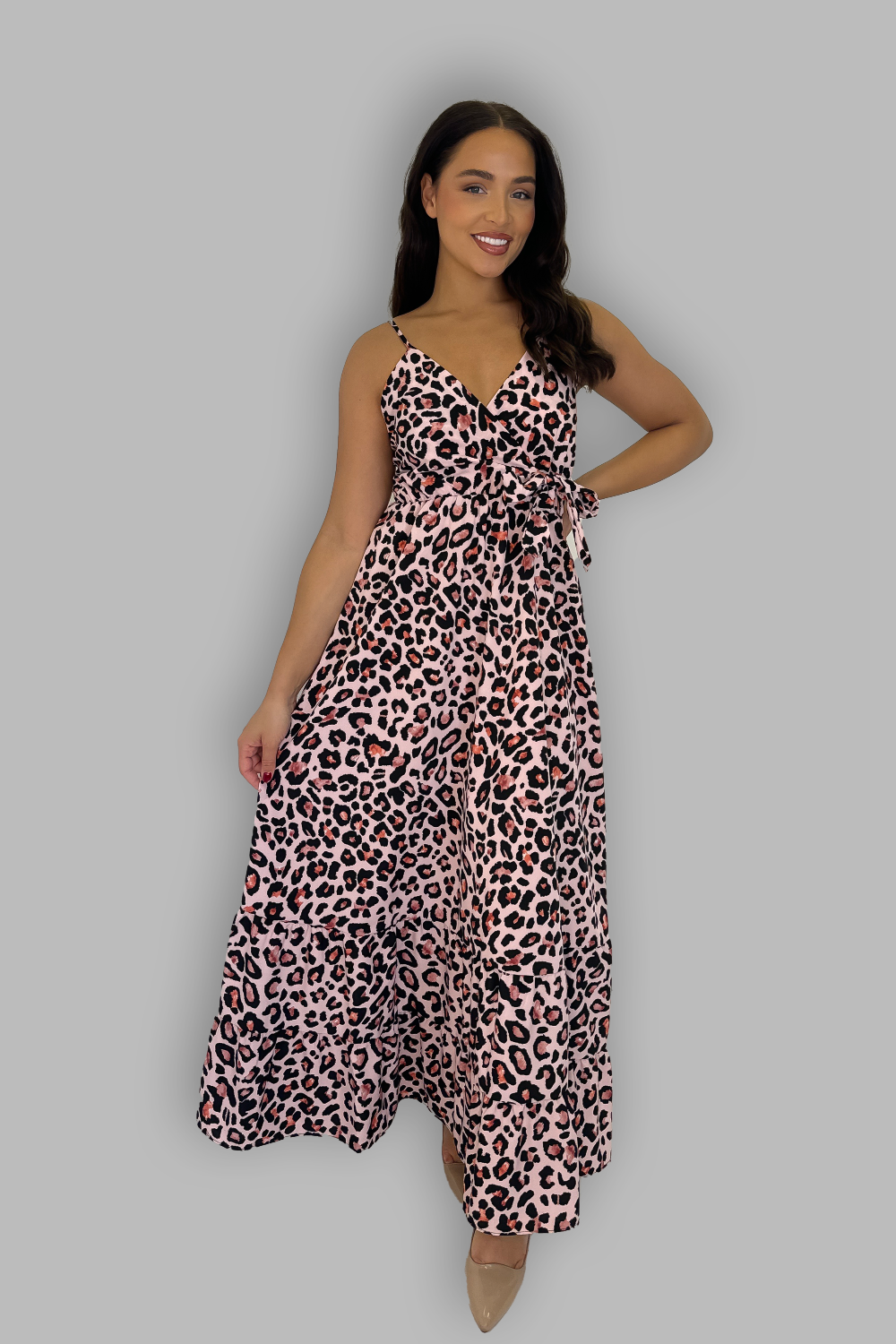 Flowy Leopard Print Strappy Maxi Dress-SinglePrice