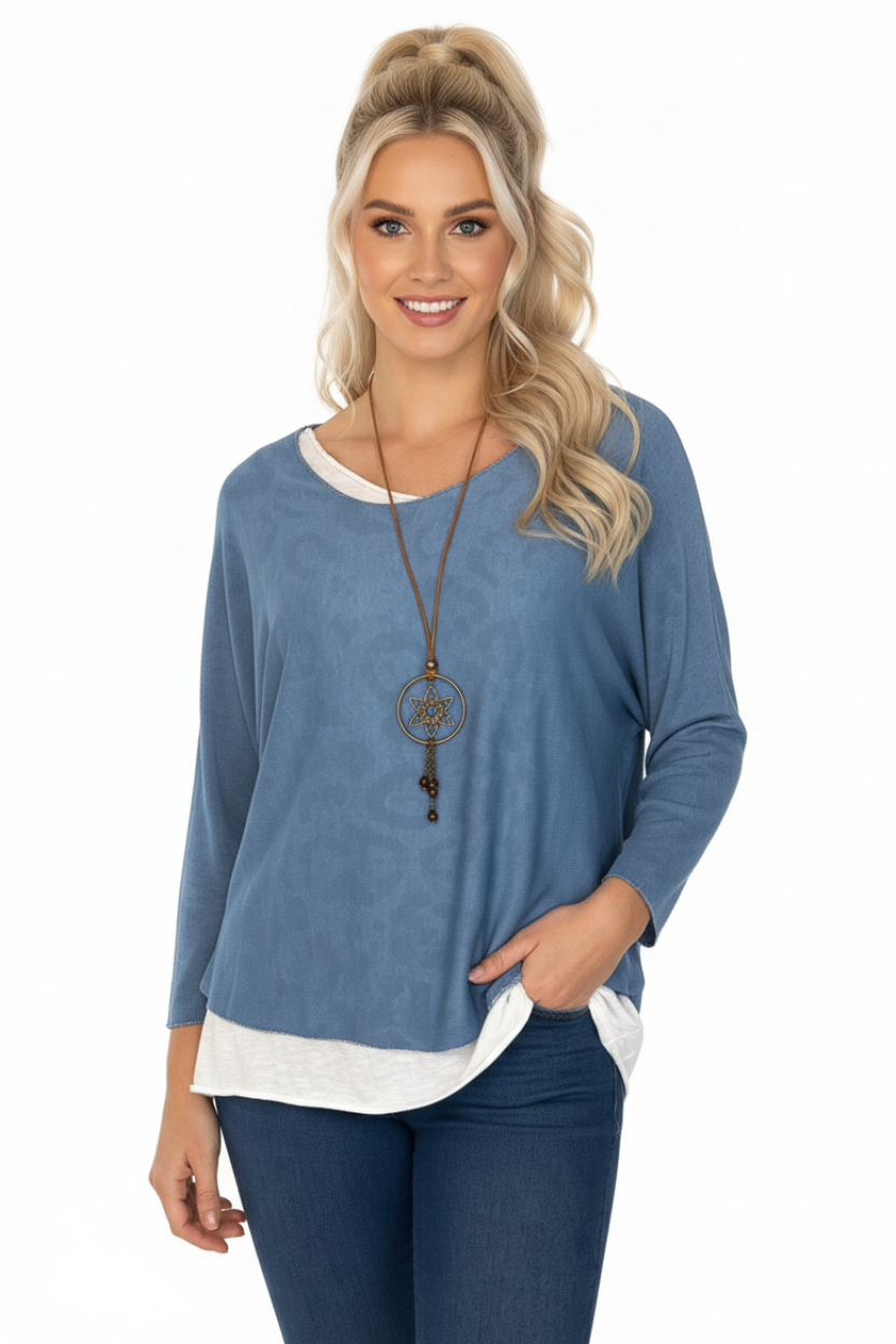 Leopard Print Insert Shirt Necklace Cotton Tunic