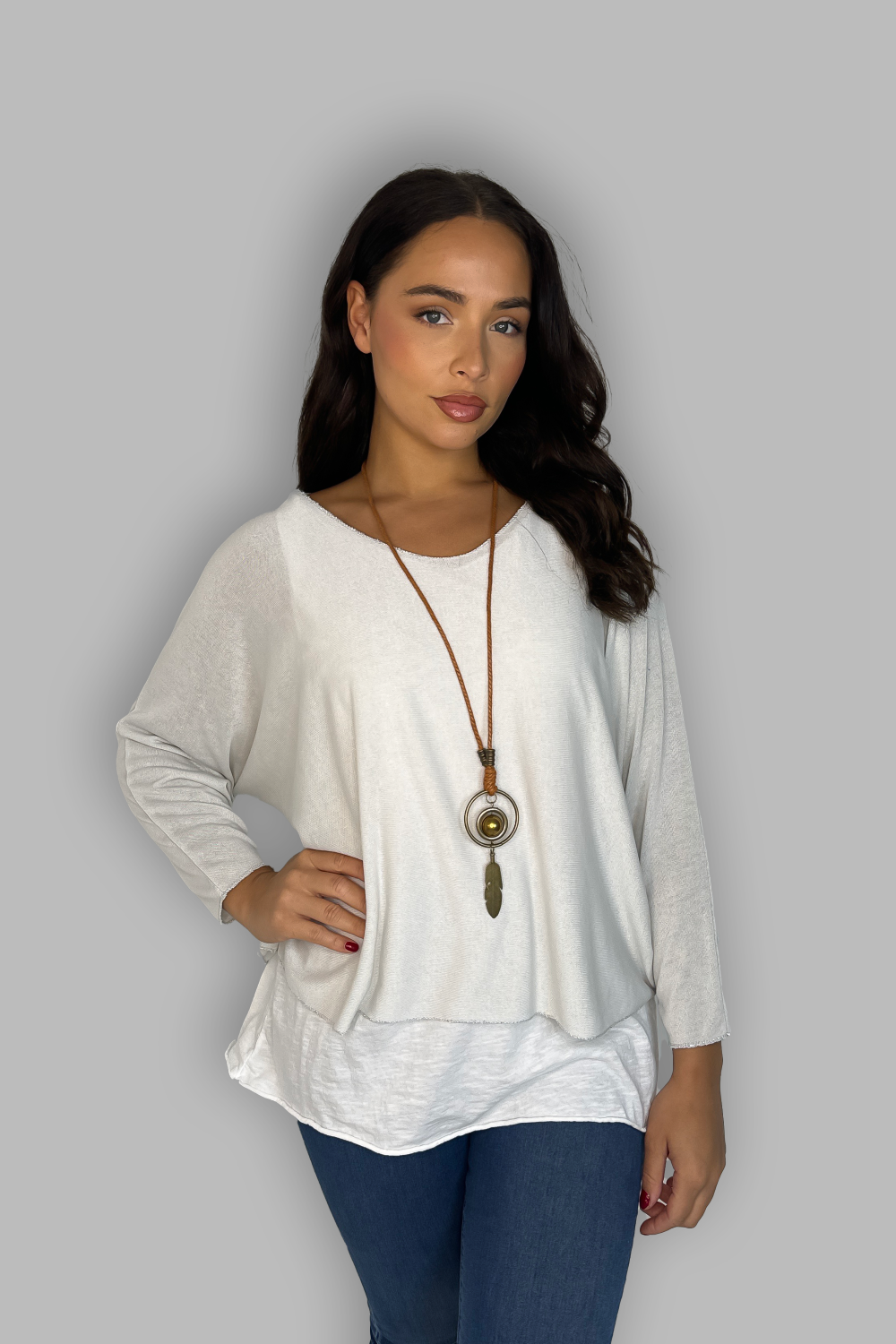 Cotton Double Layer Tunic With Necklace