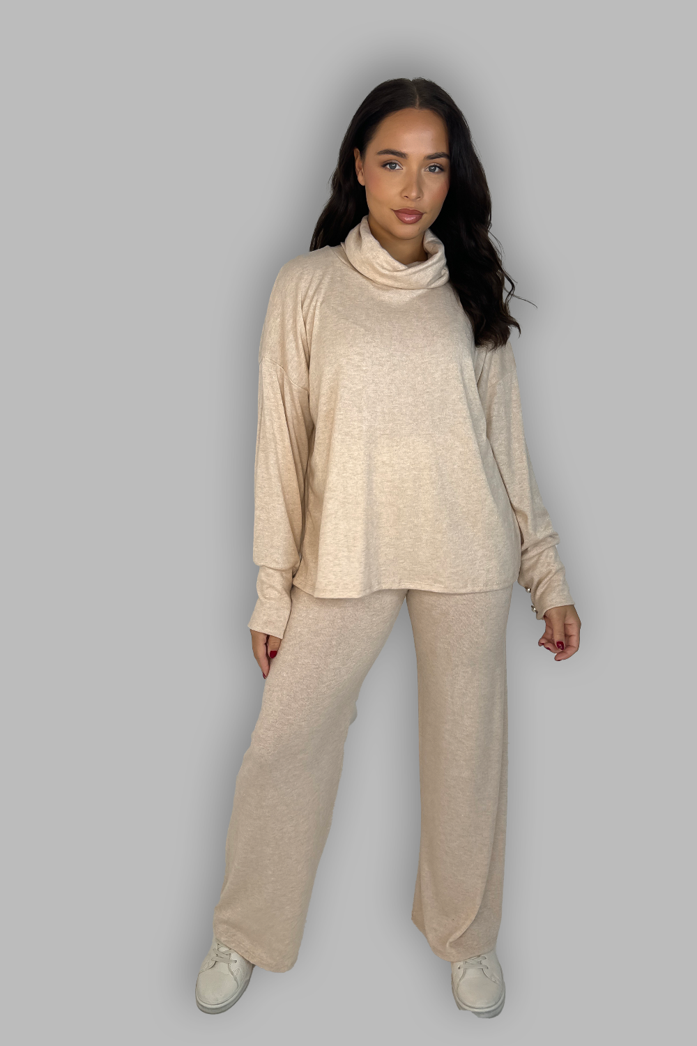 High Cowl Neck Top And Trousers Set