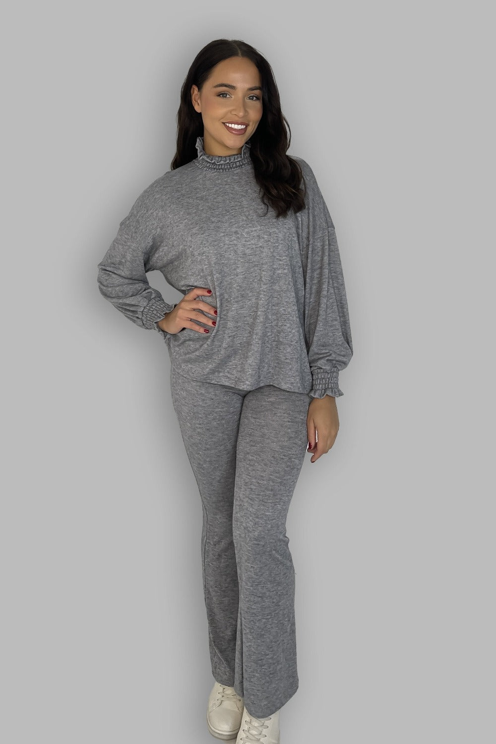High Ruffle Neck Long Sleeves Tunic And Trousers Set