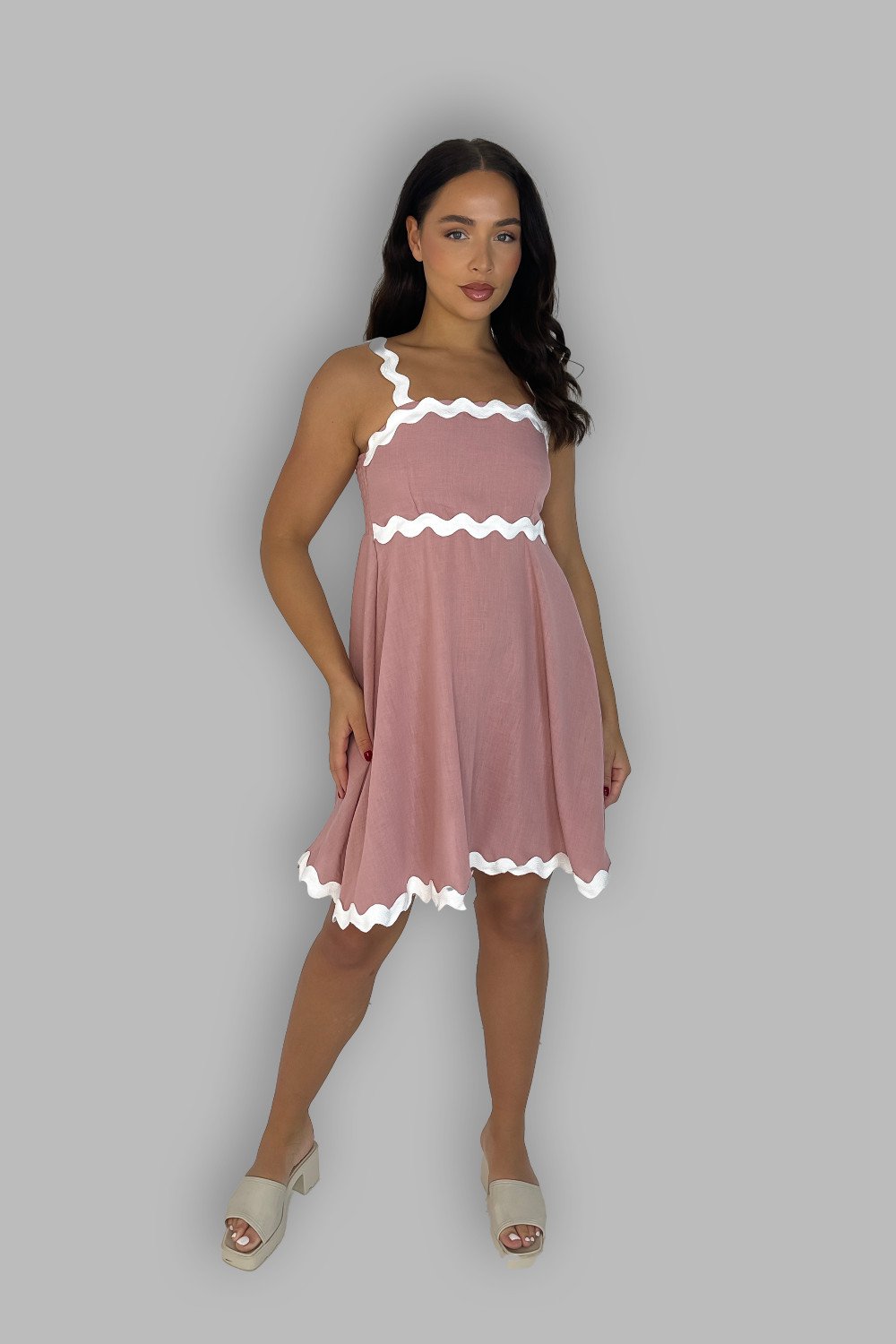 Strappy Contrast Hem Above Knee Sundress-SinglePrice