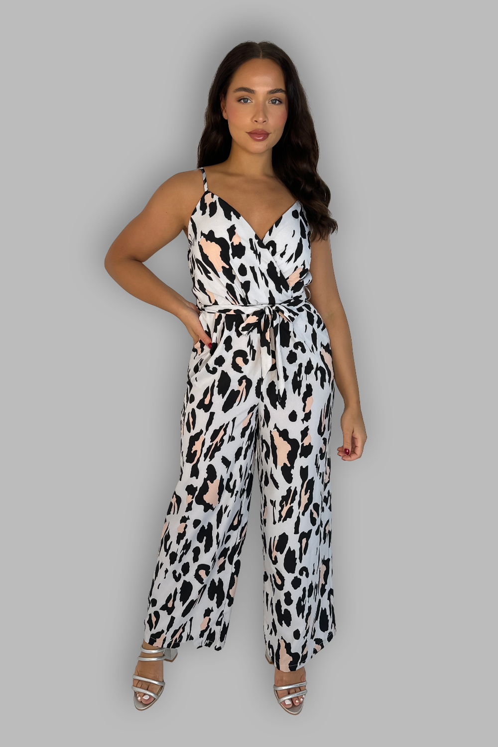 Leopard Print Padded Wide Leg Jumpsuit-SinglePrice