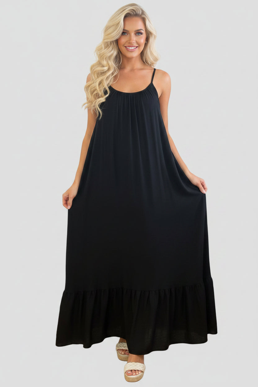 Silk Blend Spaghetti Straps Tiered Maxi Dress-SinglePrice