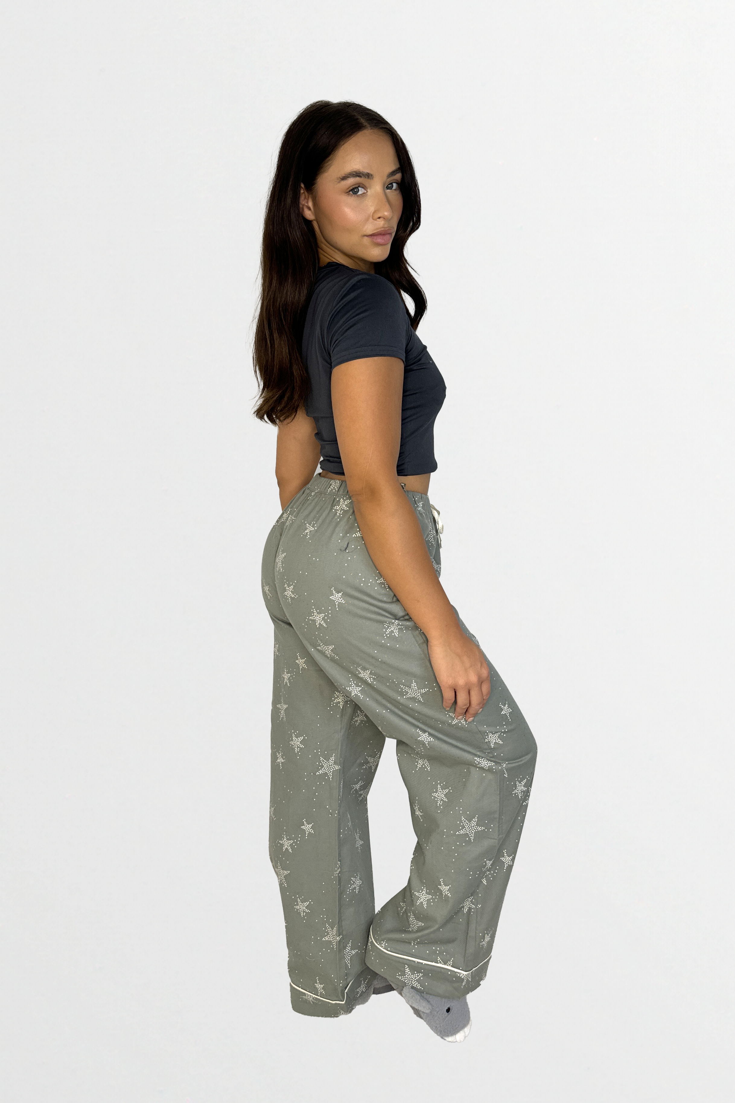 Cotton Drawstring Elasticated Waist Printed Pyjama Bottoms-SinglePrice