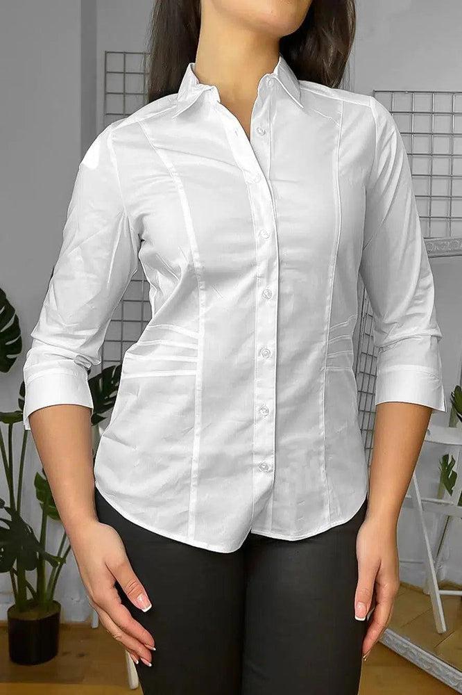 White Midi Sleeves Smart Shirt-SinglePrice