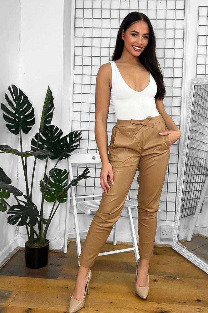 Drawstring Waist Faux Leather Joggers-SinglePrice