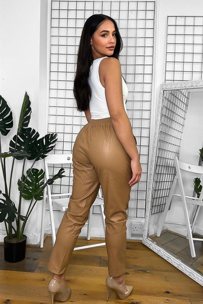 Drawstring Waist Faux Leather Joggers-SinglePrice