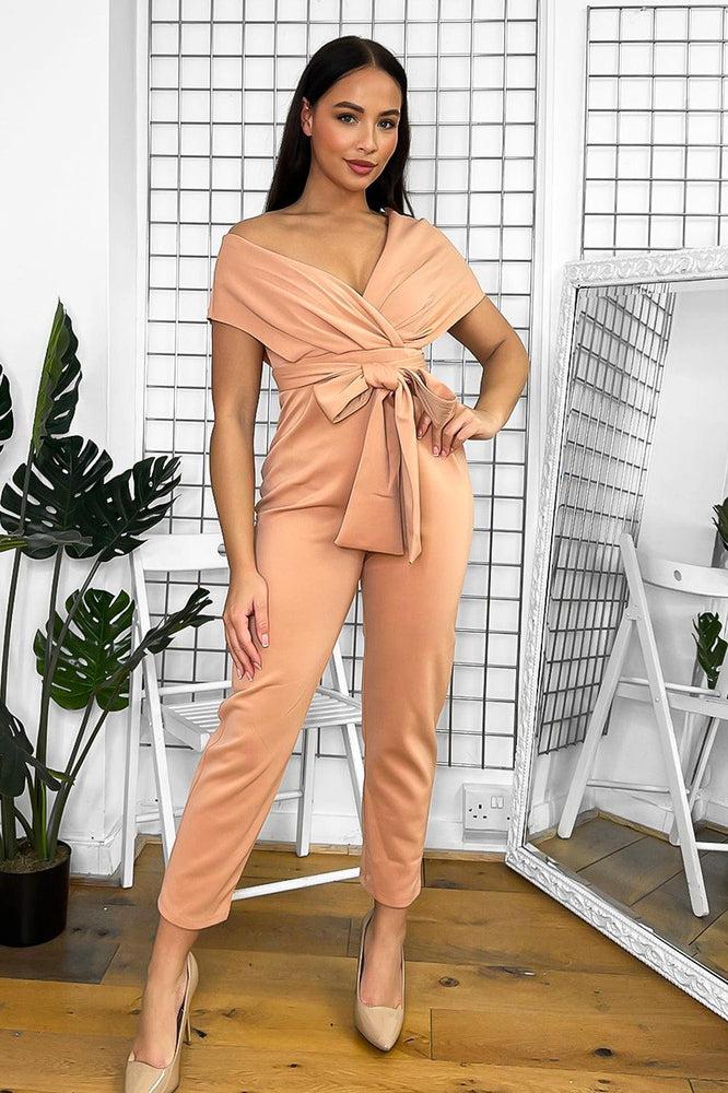 Pink Draped V-Neck Jumpsuit-SinglePrice