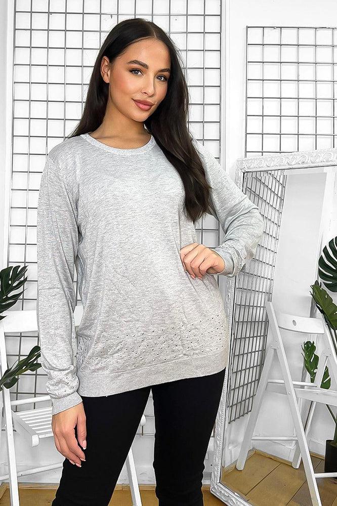 Grey Crystals Embellished Pullover-SinglePrice