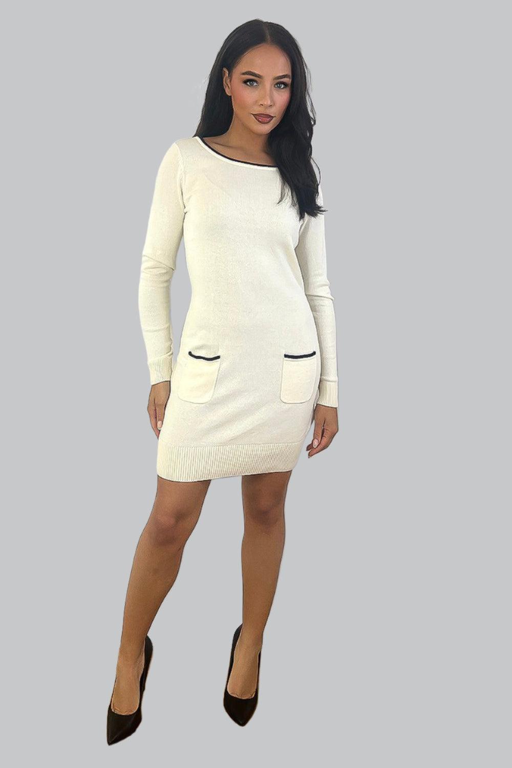 Contrast Details Bodycon Knitted Dress-SinglePrice
