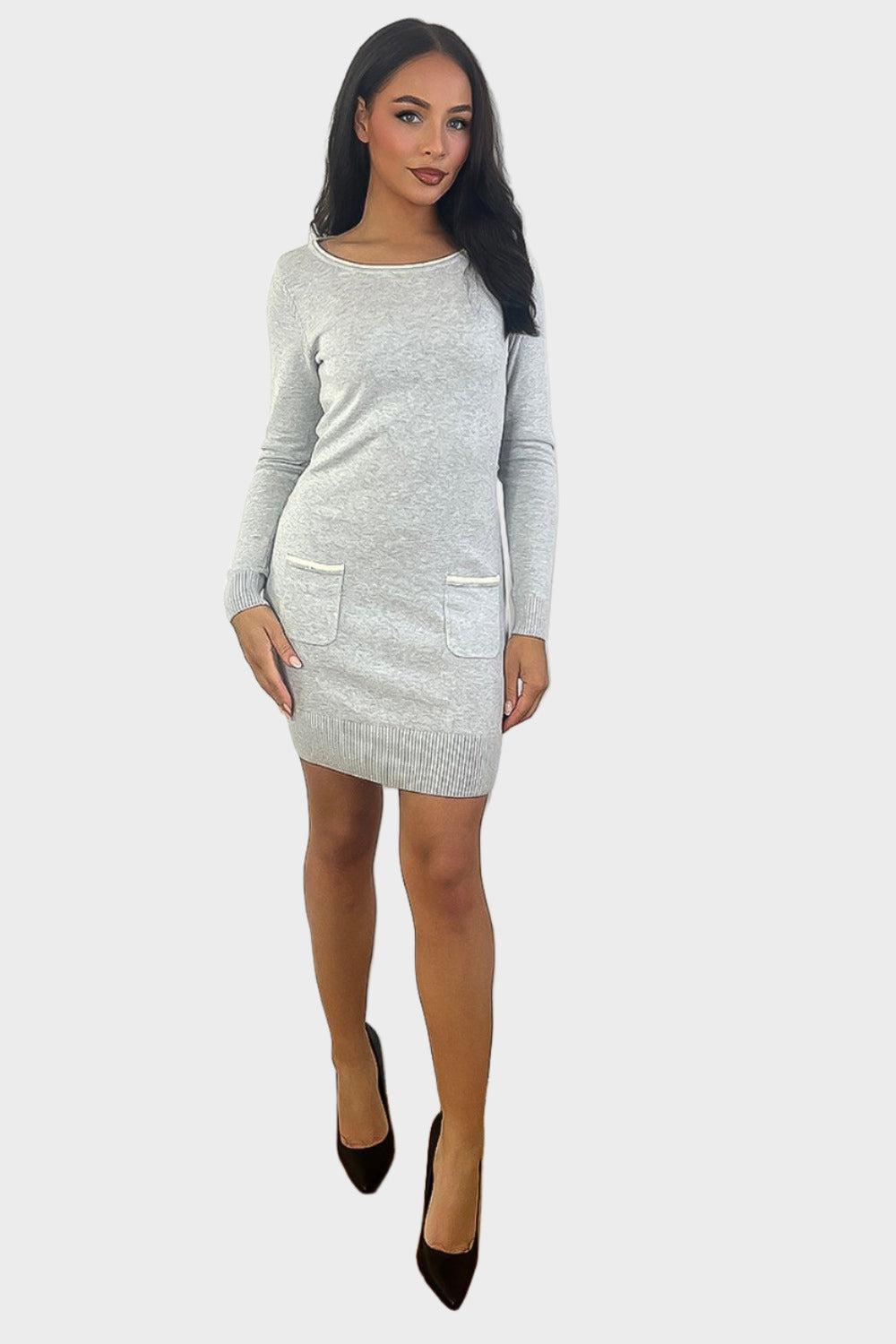 Contrast Details Bodycon Knitted Dress-SinglePrice