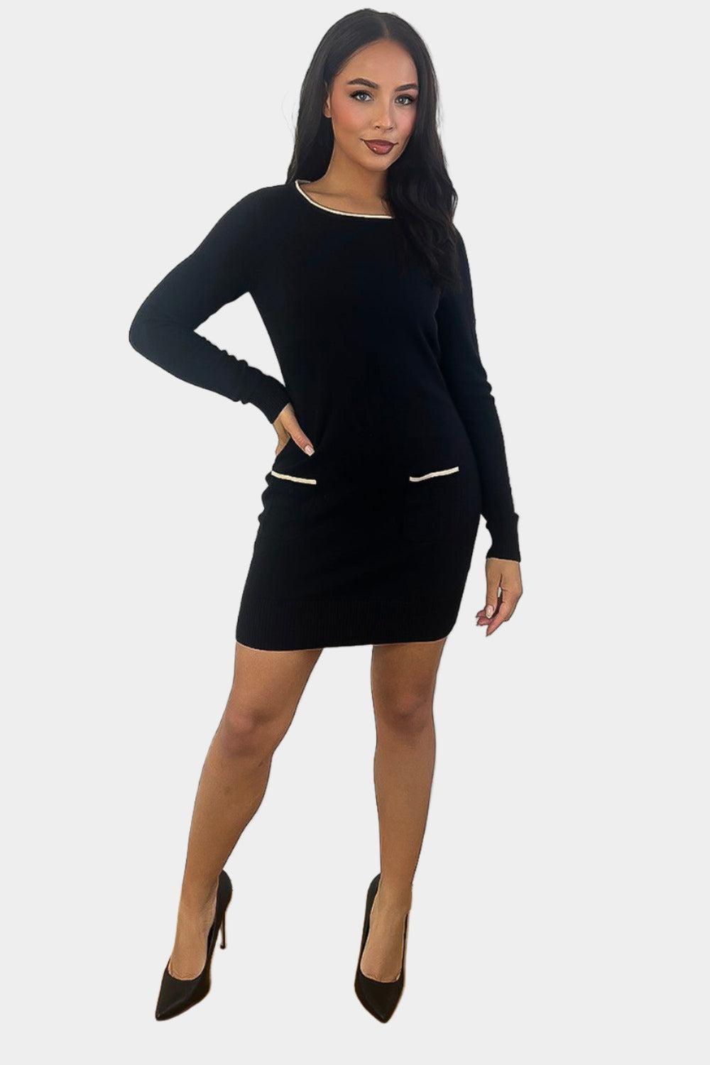 Contrast Details Bodycon Knitted Dress-SinglePrice