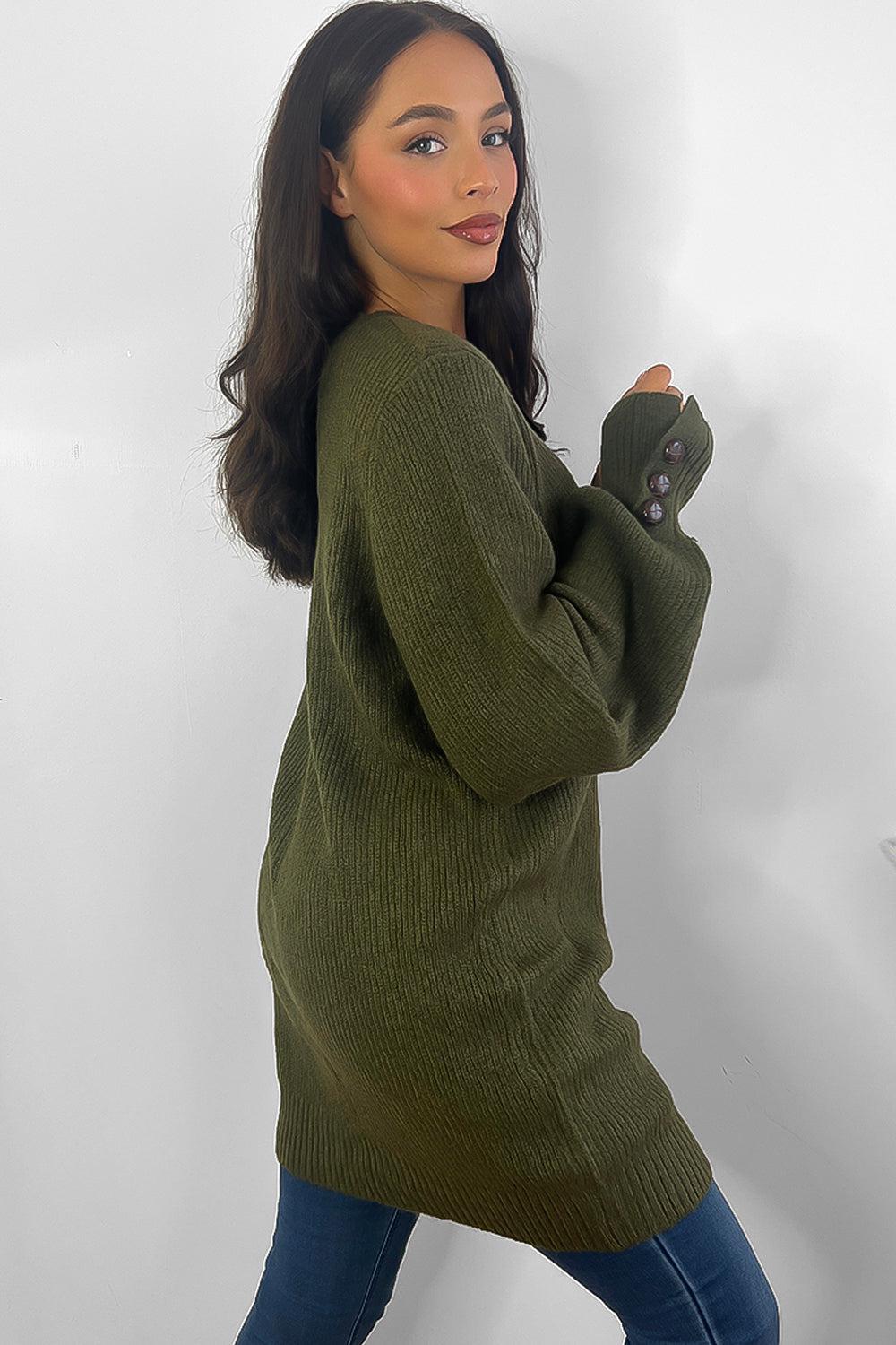 Button Cuff Details Longline Pullover-SinglePrice
