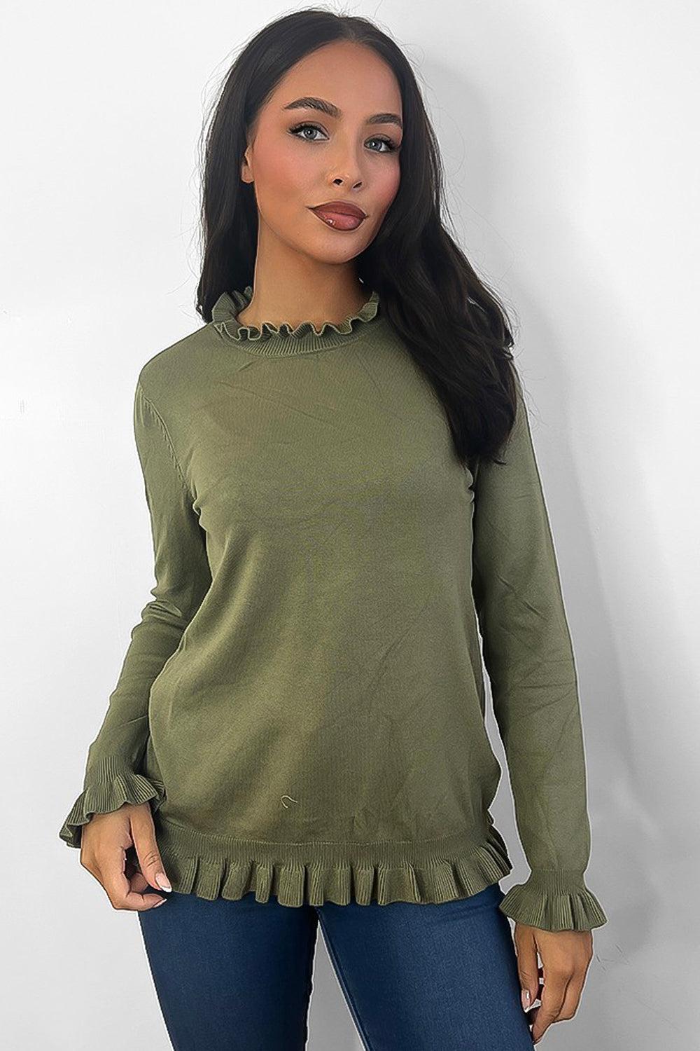 Frilled High Neck And Sleeves Thin Pullover-SinglePrice