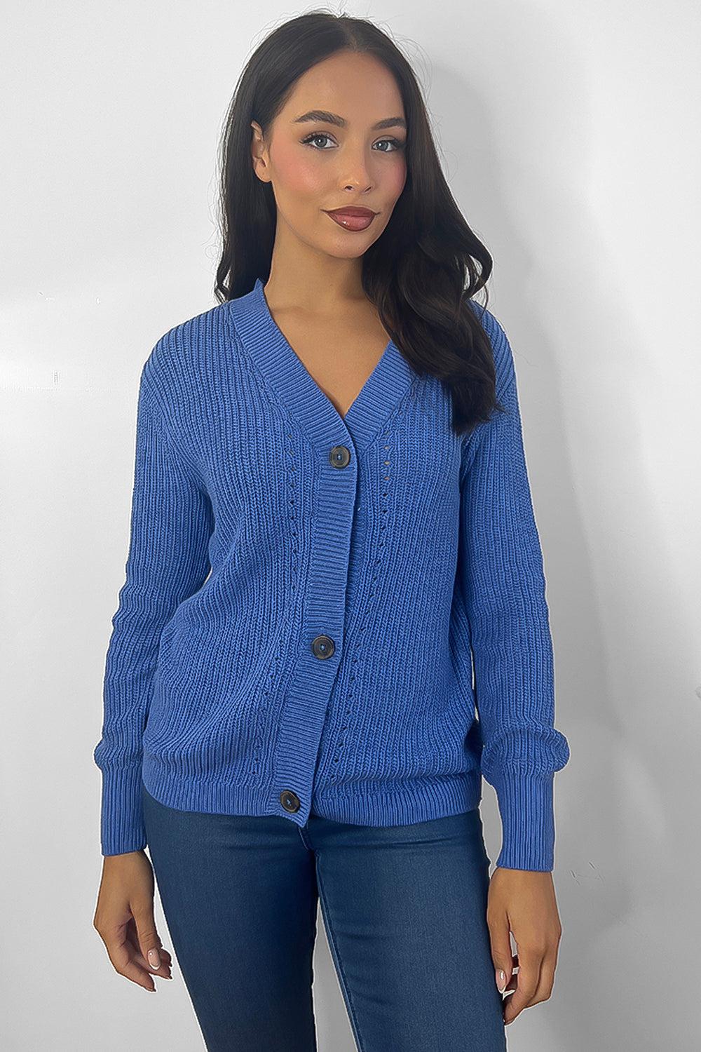 Buttoned Down Ribbed Knit Placket Cardigan-SinglePrice