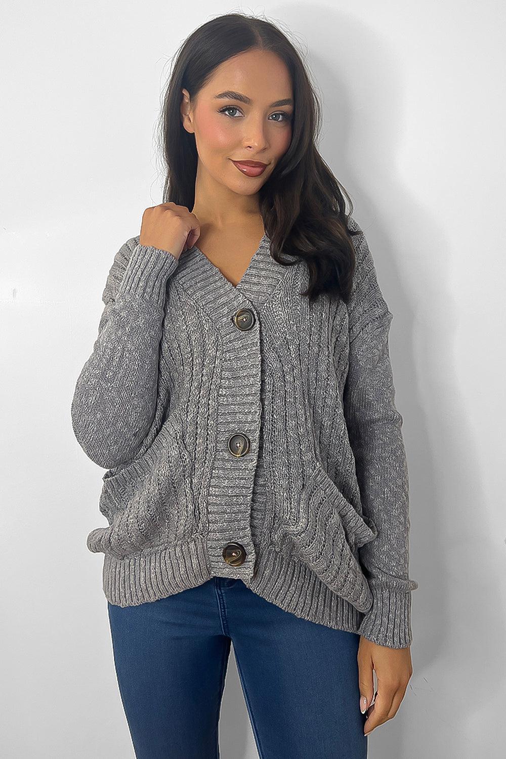 Buttoned Down Ribbed Knit Placket Cardigan-SinglePrice