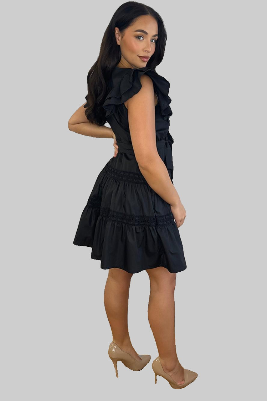 Tassel Neckline Cotton Blend Dress-SinglePrice
