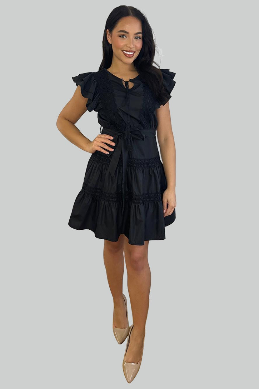 Tassel Neckline Cotton Blend Dress-SinglePrice