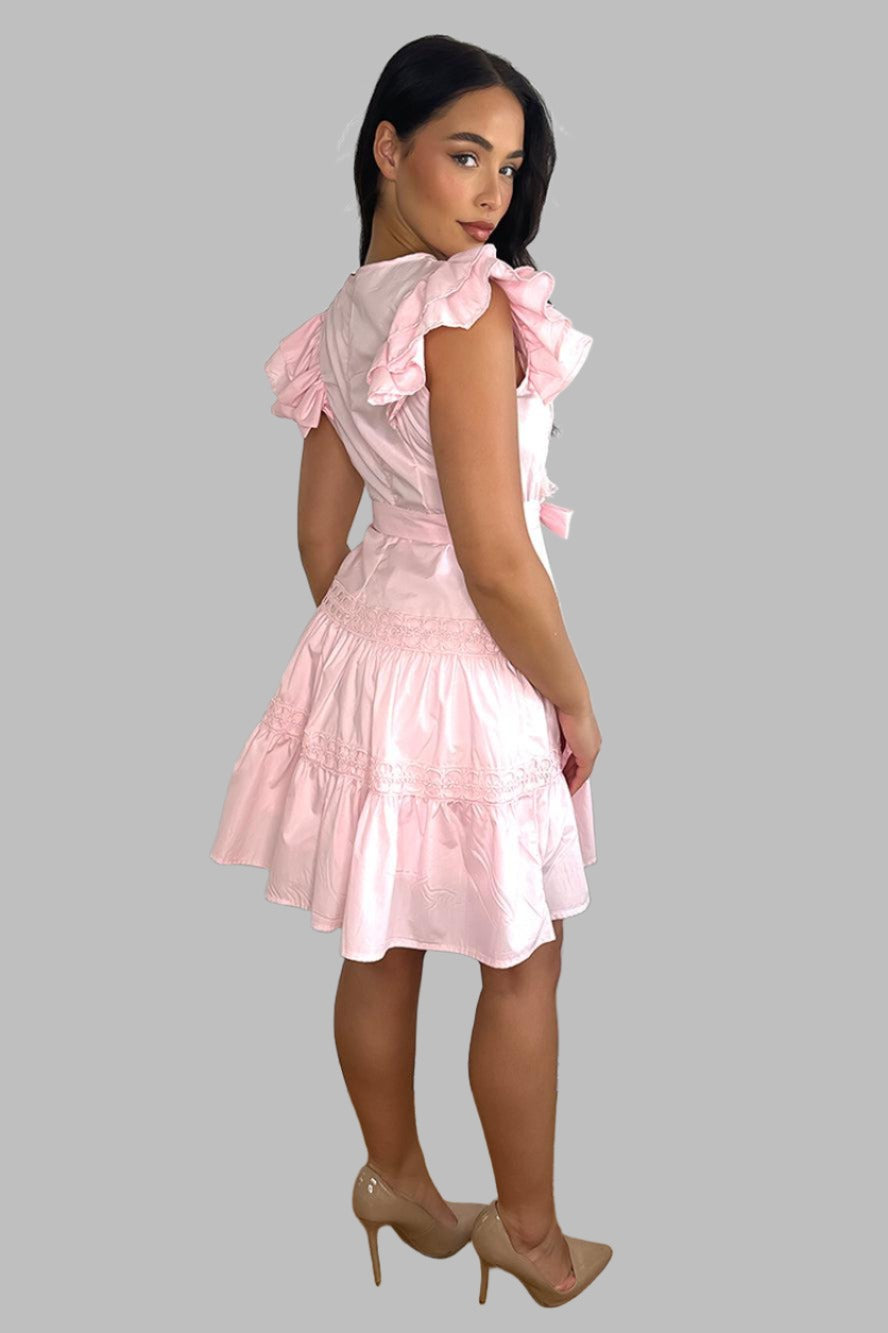 Tassel Neckline Cotton Blend Dress-SinglePrice