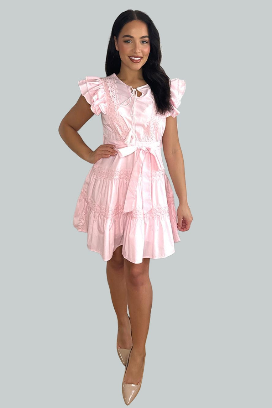 Tassel Neckline Cotton Blend Dress-SinglePrice