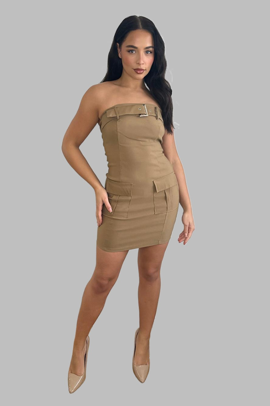 Belted Boobtube Cargo Mini Dress-SinglePrice