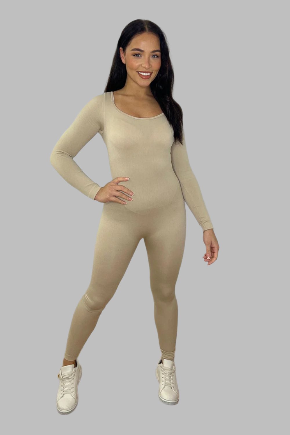 Stretchy Low Scoop Neckline Onesie Jumpsuit-SinglePrice