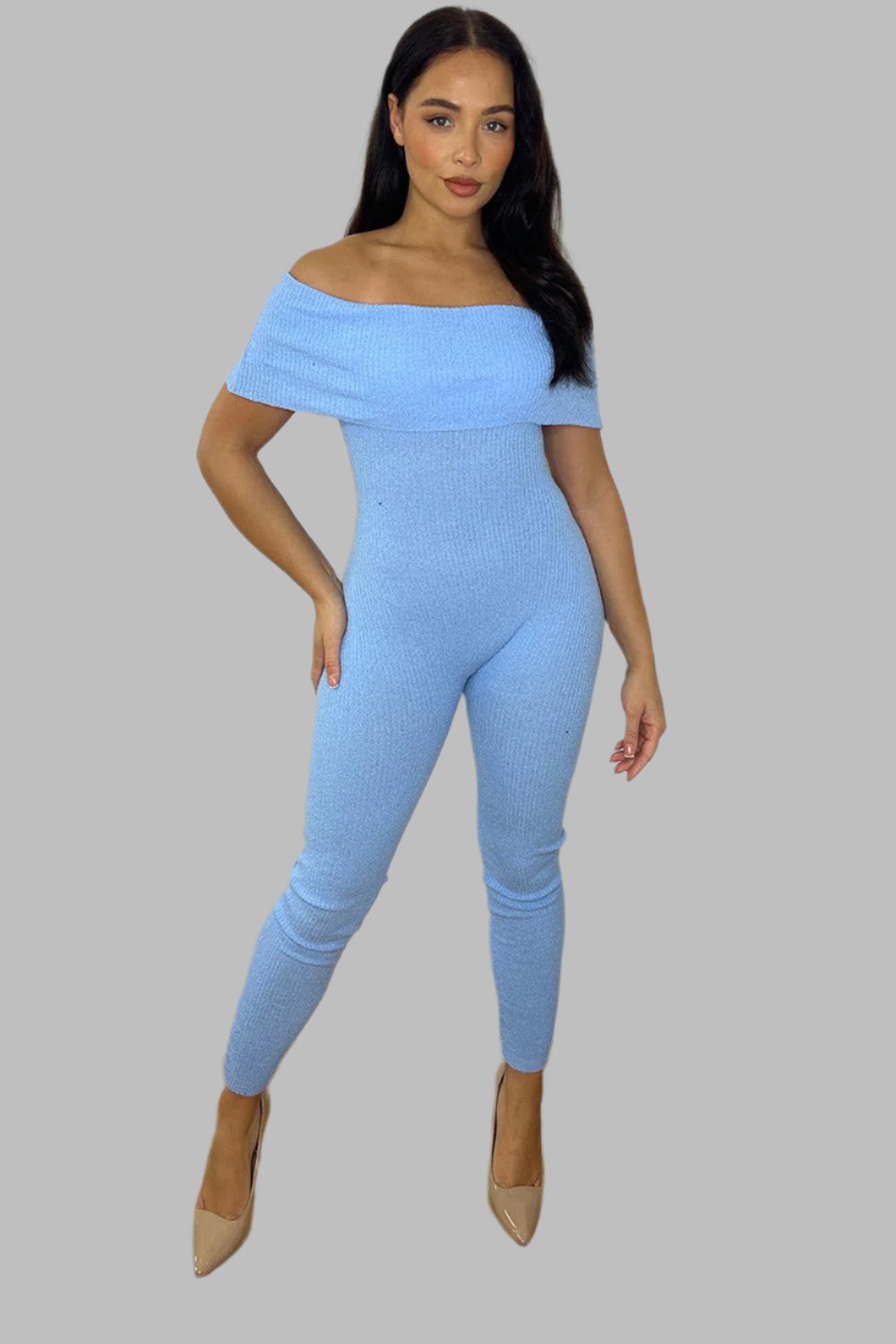 Ribbed Jersey Bardot Jumpsuit-SinglePrice