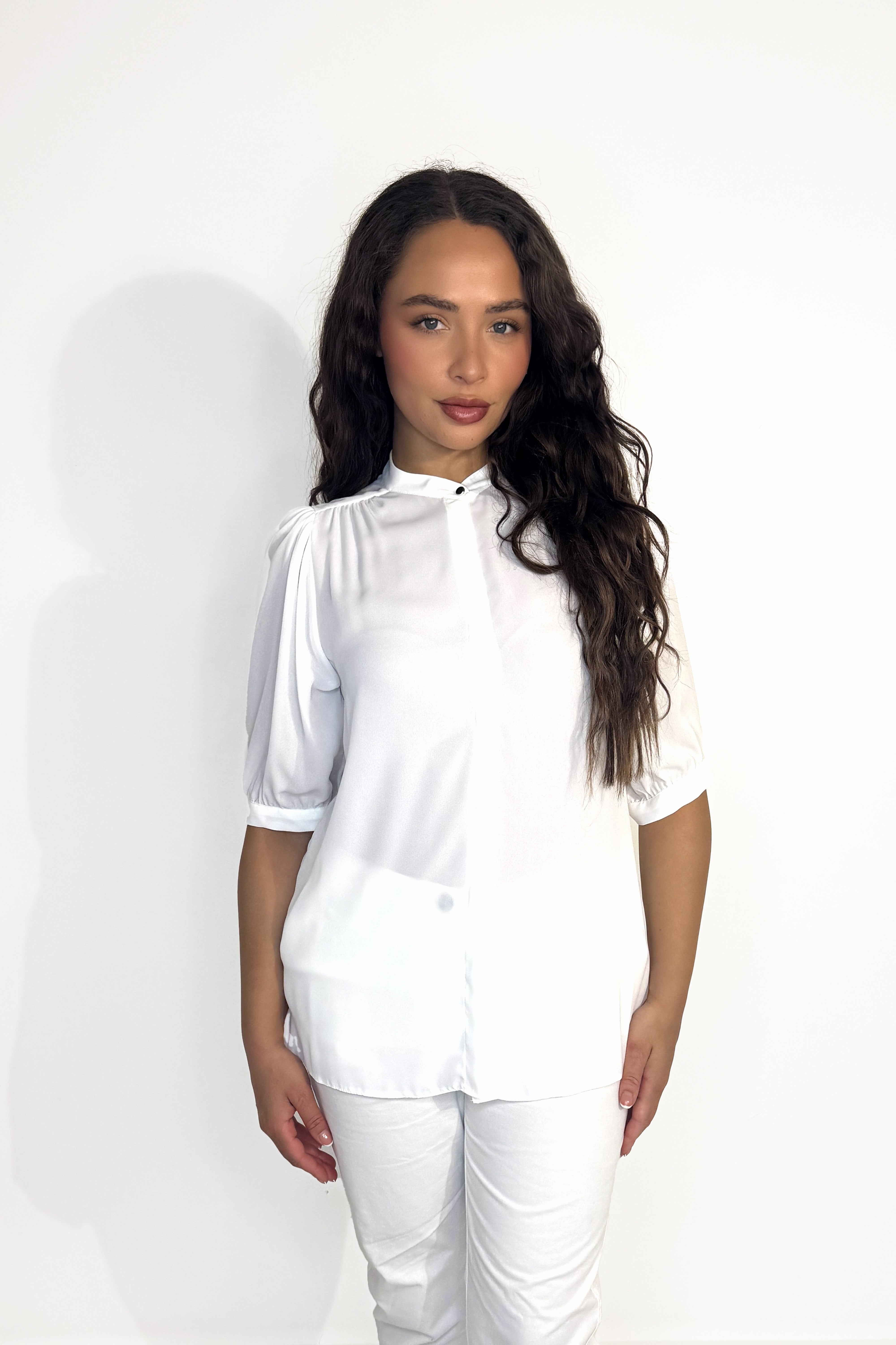 Puff Sleeve Sheer White Blouse