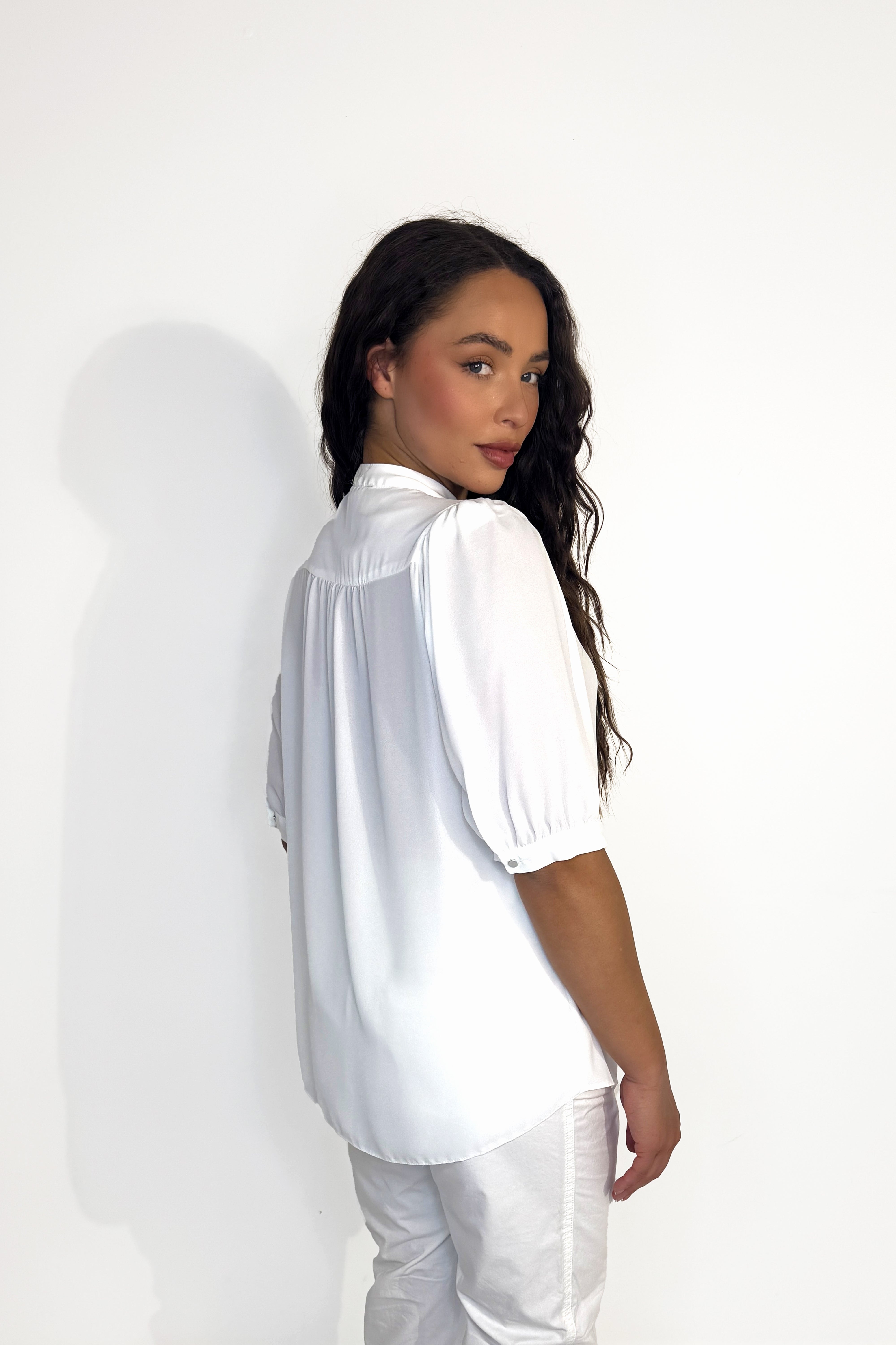 Puff Sleeve Sheer White Blouse