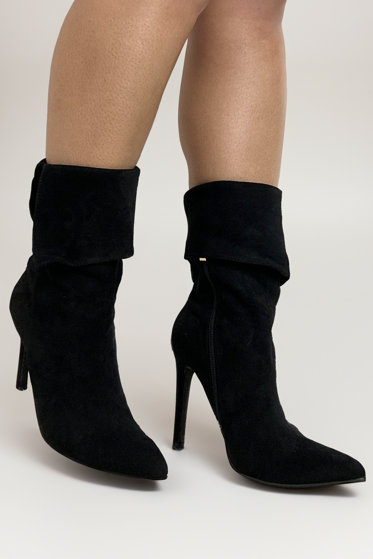 Black Vegan Suede Pointed Toe 4 Inch Stiletto Heel Booties