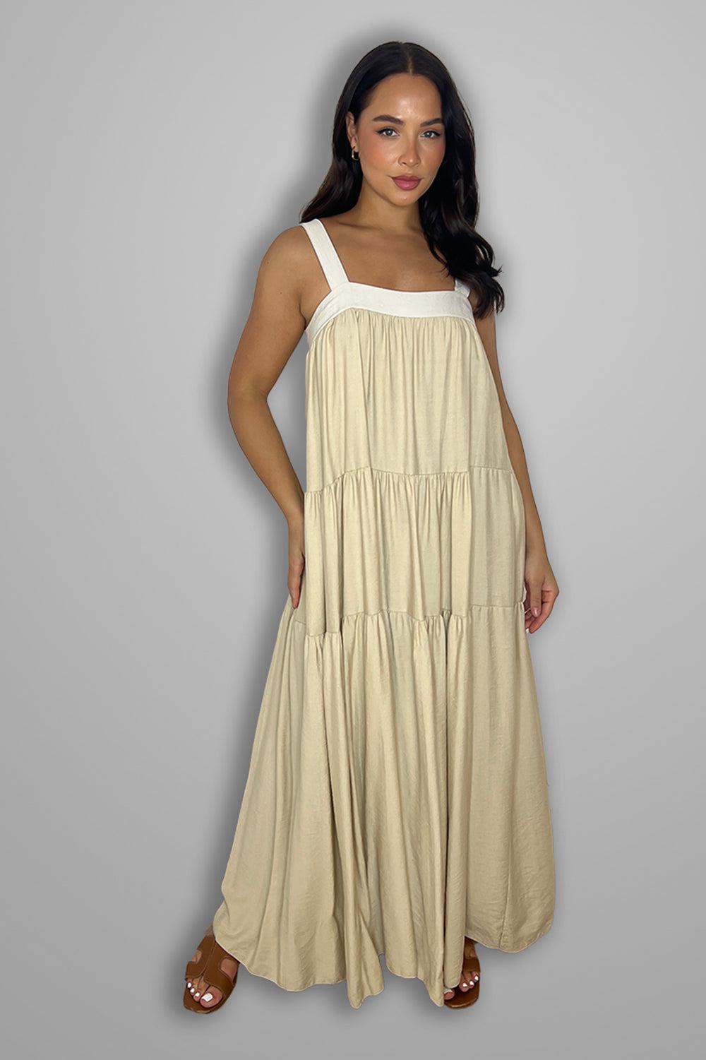 Tiered Cut Out Tie Back Long Sundress-SinglePrice