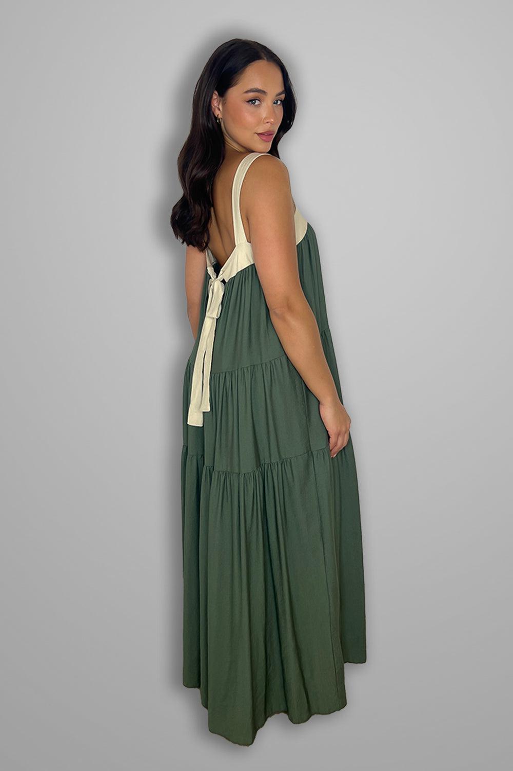 Tiered Cut Out Tie Back Long Sundress-SinglePrice