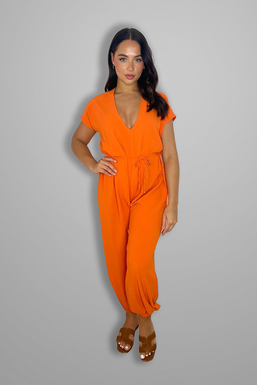 Short sleeve orange jumpsuit outlet