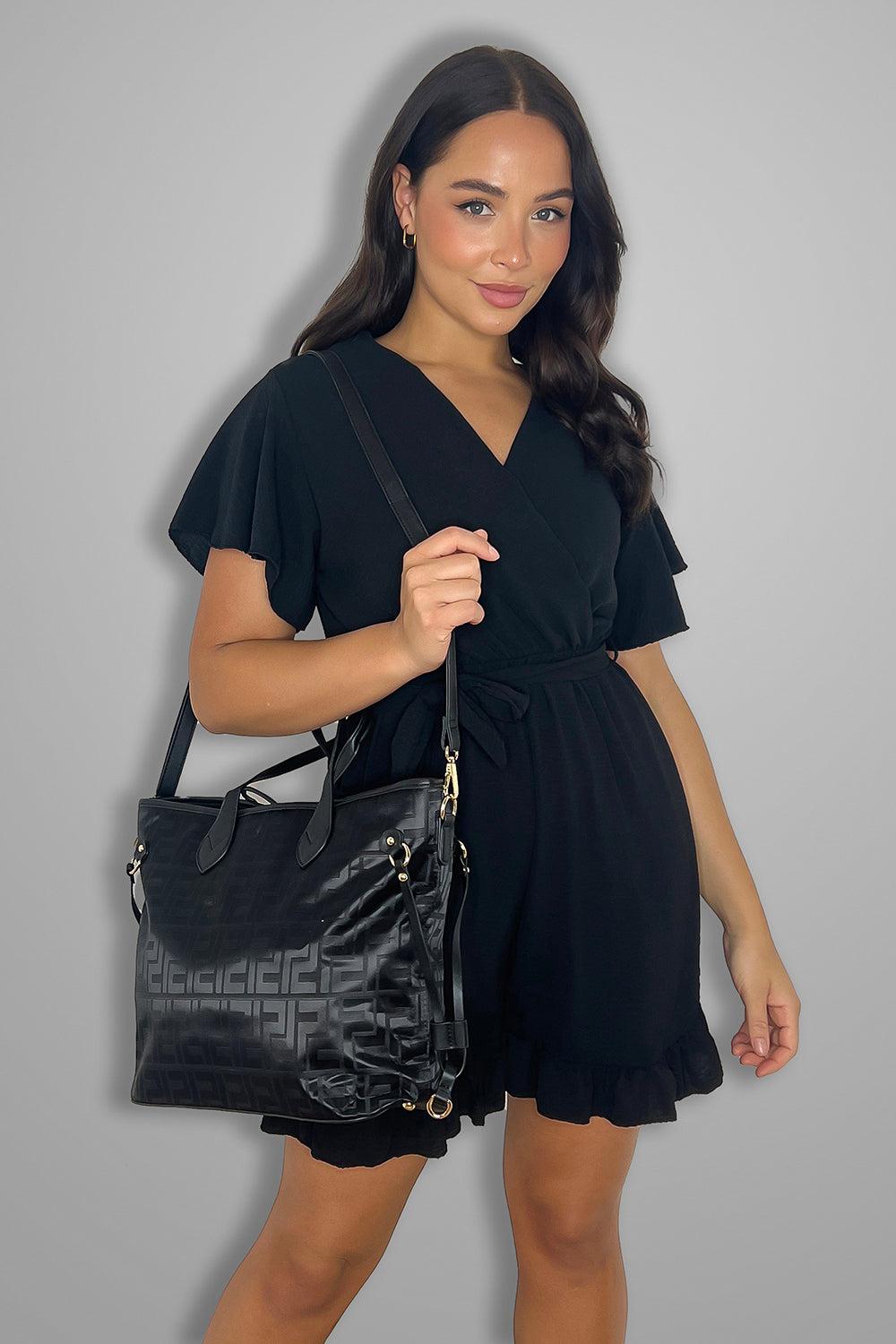 Greek Key Print Large Tote Bag Set-SinglePrice