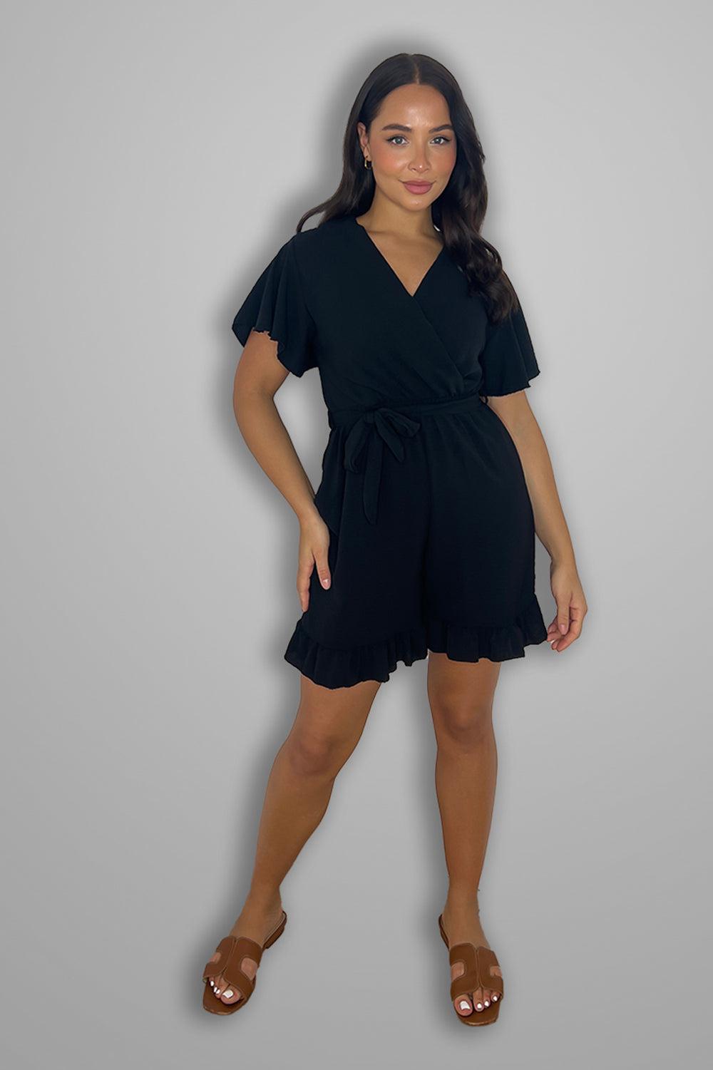 Frill Low Cut Tie Up Playsuit